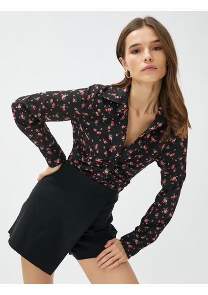 Çiçekli Gömlek Drapeli Slim Fit