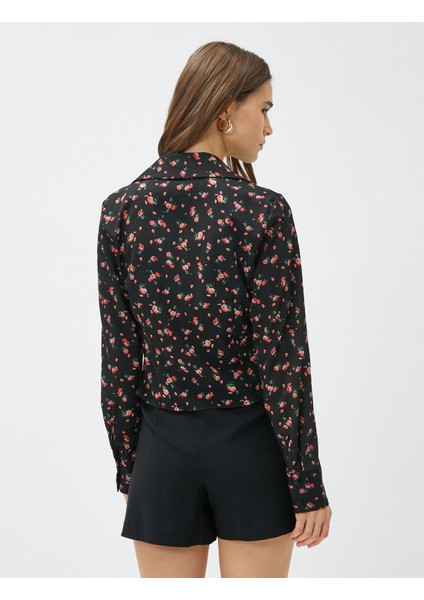 Çiçekli Gömlek Drapeli Slim Fit