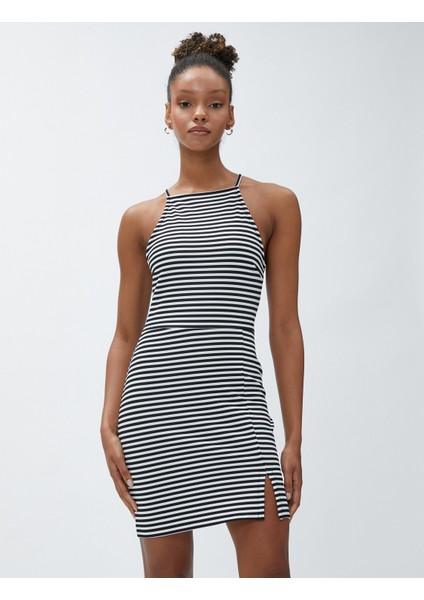 Mini Elbise Halter Yaka Yırtmaç Detaylı Dar Kesim fiyatları