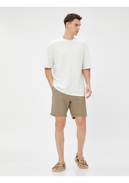 Keten Karışımlı Şort Bermuda Beli Bağcıklı Düğmeli Cep Detaylı