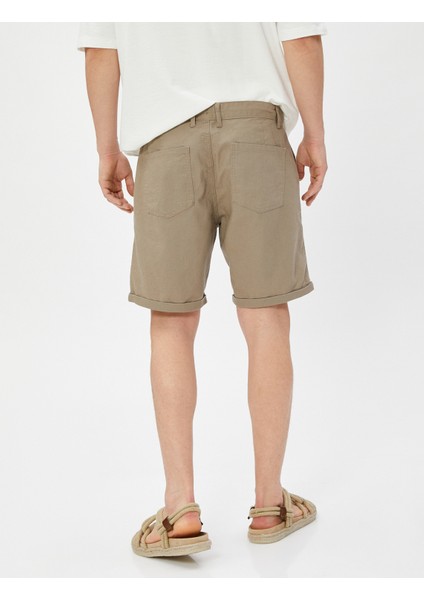 Keten Karışımlı Şort Bermuda Beli Bağcıklı Düğmeli Cep Detaylı fırsatları