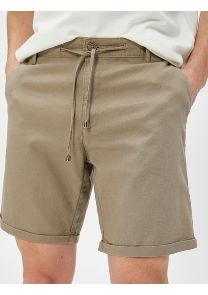 Keten Karışımlı Şort Bermuda Beli Bağcıklı Düğmeli Cep Detaylı indirimleri