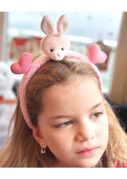 Sevimli Büyük 3D Boyutlu Oyuncak Peluş Tavşanlı Kalpli Taç Çocuk Kadın Tacı Pembe