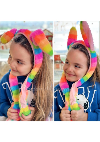 Renkli Unicorn Hareketli Oynar Kulaklı Pompalı Taç Sevimli Peluş Tavşan Köpek Erkek Kız Çocuk Tacı