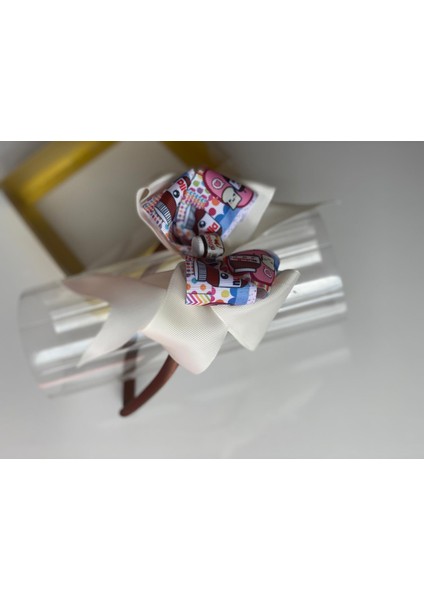 Kahverengi Saten Ince Taçlı Nutella Kavanozlu Kurdeleli Fiyonk Krem Kahve Çocuk Bebek Anne Taç Tacı Taç