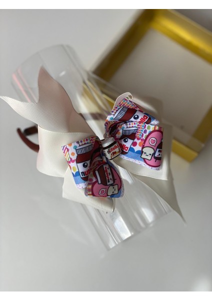 Kahverengi Saten Ince Taçlı Nutella Kavanozlu Kurdeleli Fiyonk Krem Kahve Çocuk Bebek Anne Taç Tacı Taç modelleri