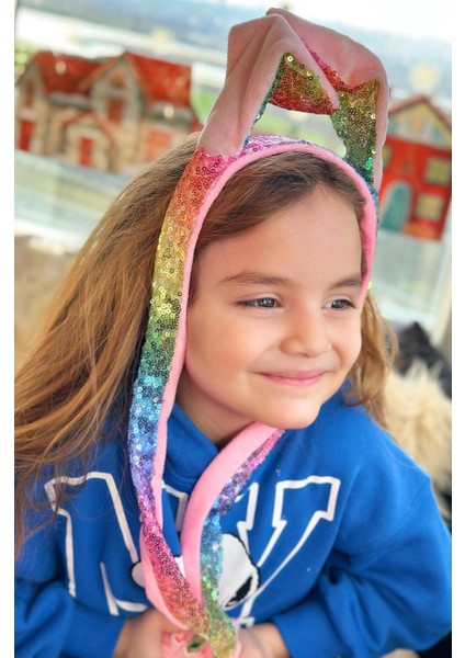 Renkli Gökkuşağı Unicorn Pullu Kulaklı Hareketli Oynar Pompalı Taç Kız Çocuk Yetişkin Tacı fiyatları