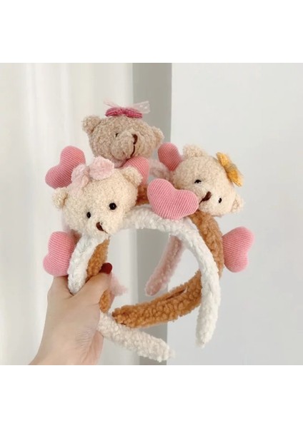 Trend Moda Pofuduk Peluş Oyuncak Ayıcıklı Taç Kadın Çocuk Tacı Ayılı Kalpli Beyaz modelleri