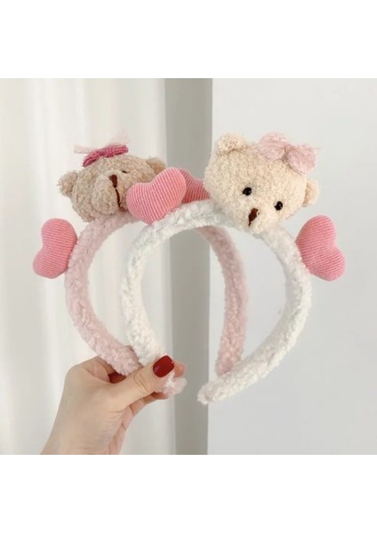 Trend Moda Pofuduk Peluş Oyuncak Ayıcıklı Taç Kadın Çocuk Tacı Ayılı Kalpli Beyaz indirimleri