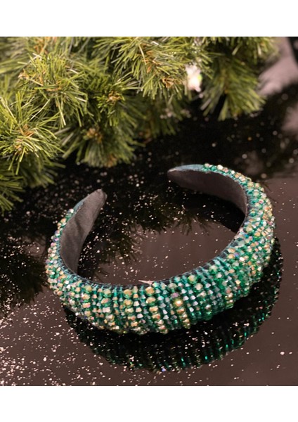 Yılbaşı Özel Gün Lüks Kristal Taş Kaplamalı Kadın Tacı Taşlı Taç Hediye Kutulu Kına Nişan Yeşil fiyatları