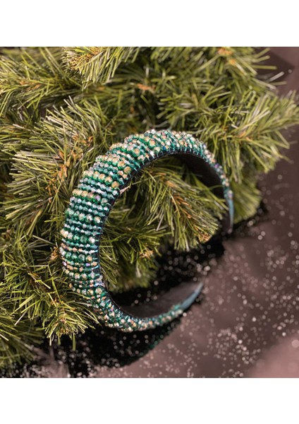 Yılbaşı Özel Gün Lüks Kristal Taş Kaplamalı Kadın Tacı Taşlı Taç Hediye Kutulu Kına Nişan Yeşil modelleri