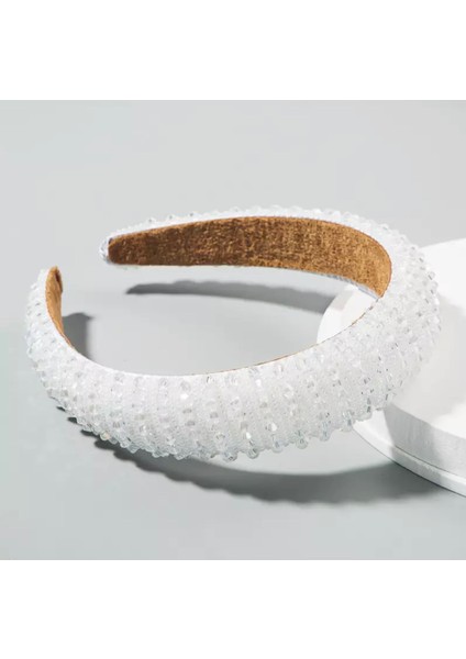 Yılbaşı Özel Gün Lüks Kristal Taş Kaplamalı Kadın Tacı Taşlı Taç Hediye Kutulu Kına Nişan Beyaz