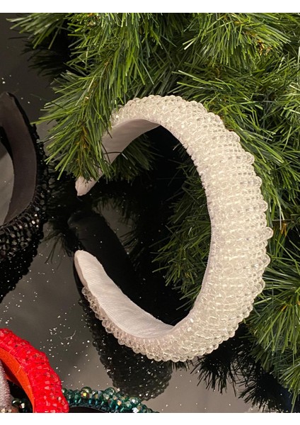 Yılbaşı Özel Gün Lüks Kristal Taş Kaplamalı Kadın Tacı Taşlı Taç Hediye Kutulu Kına Nişan Beyaz modelleri