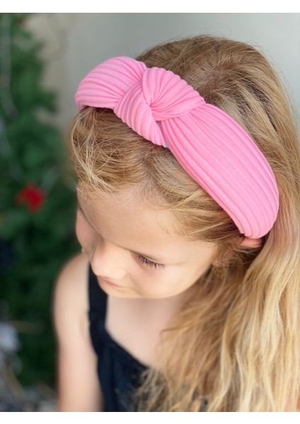 Yeni Trend Süngerli Düğümlü Taç Kadın Çocuk Tacı Çizgili Neon Şeker Pembe