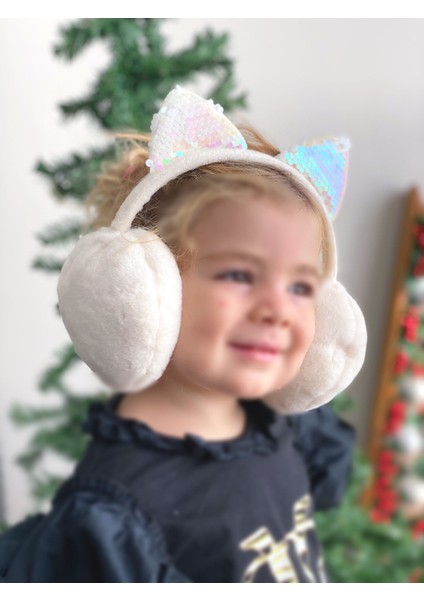 Lüks Pullu Parlak Kedi Kulaklı Peluş Kulaklık Çocuk Yetişkin Kulaklığı Beyaz fiyatları