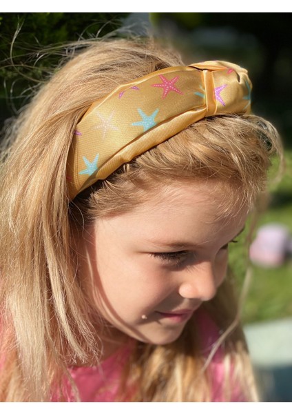 Yaz Modası Trend Düğümlü Saten Taç Kadın Çocuk Tacı Deniz Yıldızı Desen Gold Altın Sarısı fiyatları