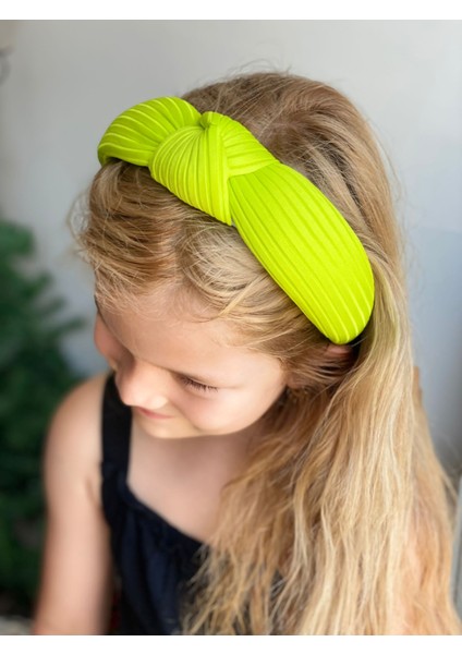 Yeni Trend Süngerli Düğümlü Taç Kadın Çocuk Tacı Çizgili Neon Sarı fiyatları
