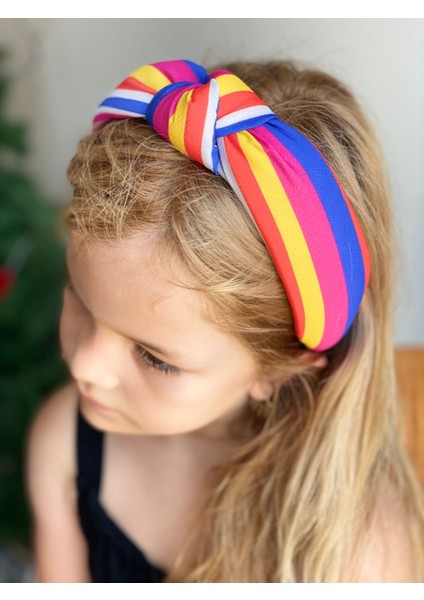 Yeni Trend Süngerli Düğümlü Renkli Çizgili Gökkuşağı Desen Taç Kadın Çocuk Tacı
