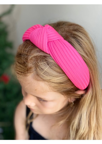 Yeni Trend Süngerli Düğümlü Taç Kadın Çocuk Tacı Çizgili Neon Pembe fiyatları