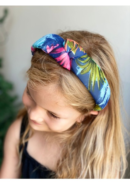 Yeni Trend Süngerli Düğümlü Tül Kumaş Renkli Çiçek Desenli Taç Kadın Çocuk Tacı