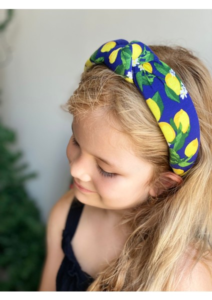 Yeni Trend Süngerli Düğümlü Meyve Limon Desenli Yazlık Taç Kadın Çocuk Tacı Sarı Lacivert fiyatları