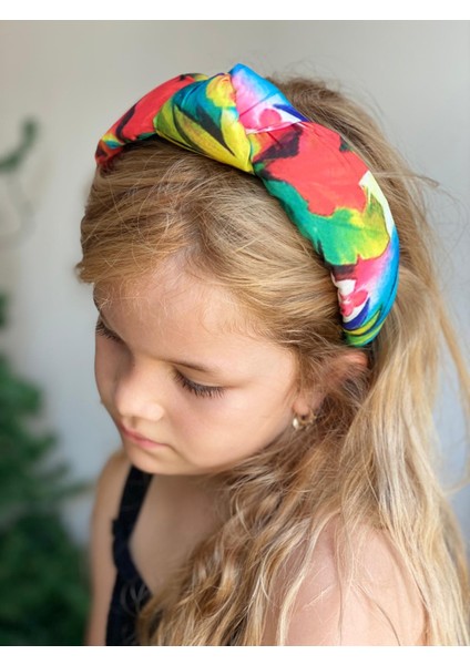 Yeni Trend Süngerli Düğümlü Taç Rengarenk Ebruli Çiçek Desenli Kadın Çocuk Tacı fiyatları