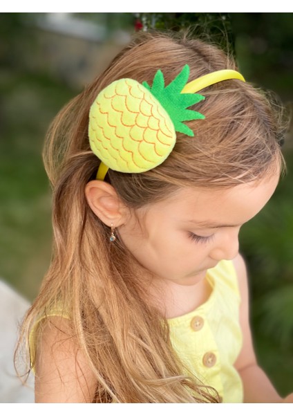 Yeni Sezon Yazlık Sevimli 3D Boyutlu Peluş Ananas Neon Sarı Taç Çocuk Kadın Tacı