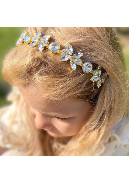 Kristal Taşlı Kelebek Çiçek Motifli Metal Lüks Taç Kına Nişan Özel Gün Tacı Beyaz modelleri