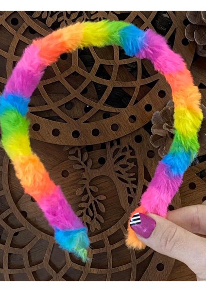 Yeni Trend Moda Peluş Rengarenk Fosforlu Gökkuşağı Unicorn Taç Çocuk Yetişkin Tacı