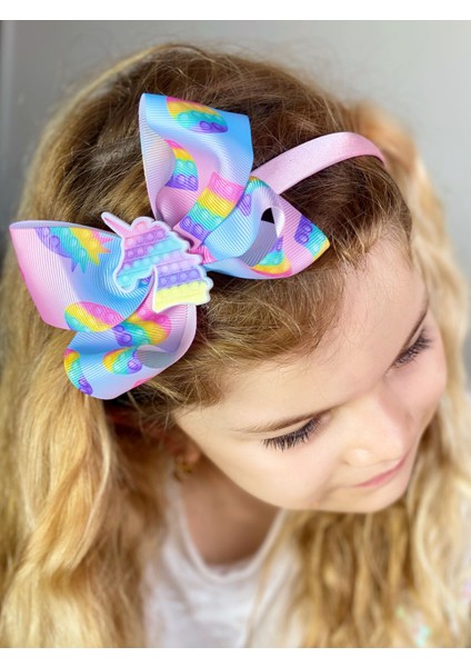 Rengarenk Gökkuşağı Pop It Unicorn Fiyonklu Çocuk Tacı Popit Taç