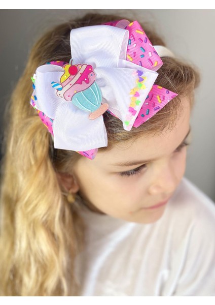 Özel Tasarım Lüks Fiyonklu Cupcake Dondurma Süslü Renkli Taç Çocuk Tacı