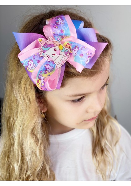 Özel Tasarım Lüks Fiyonklu Unicorn Gökkuşağı Renkli Taç Çocuk Tacı