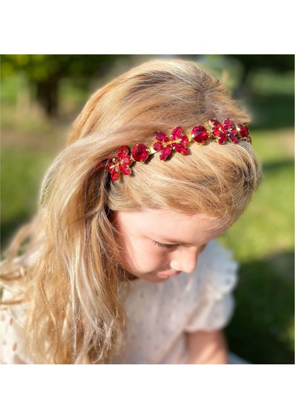 Kristal Taşlı Kelebek Çiçek Motifli Metal Lüks Taç Kına Nişan Özel Gün Tacı Kırmızı modelleri