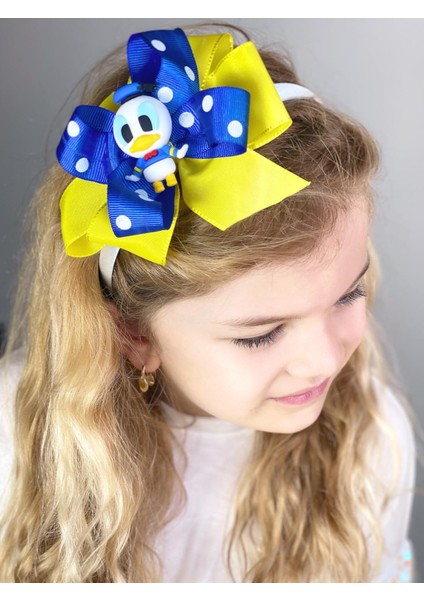 Özel Lüks Tasarım Disney Ördek Donald Duck Fiyonklu Puantiyeli Saten Taç Çocuk Tacı
