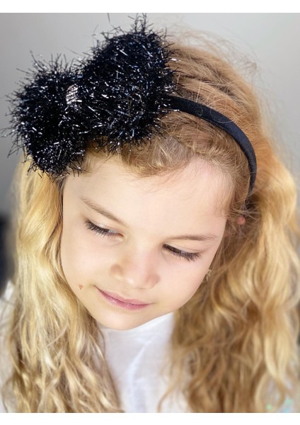 Özel Tasarım Büyük Parlak Sim Püsküllü Fiyonk Taşlı Taç Kadın Çocuk Tacı Siyah fiyatları