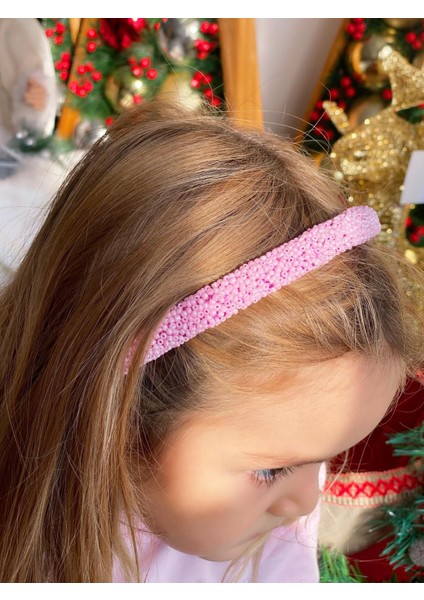 Komple Mini Taş Boncuk Kaplı Şeker Pembe Taç Çocuk Yetişkin Tacı