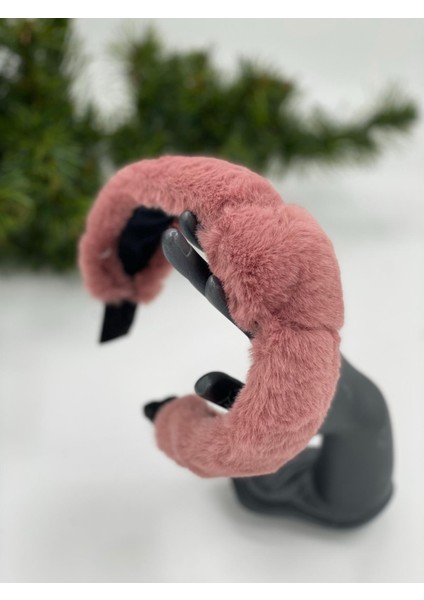 Gül Kurusu Pembe Pofuduk Yumuşak Peluş Tüylü Düğümlü Taç Yetişkin Çocuk Tacı