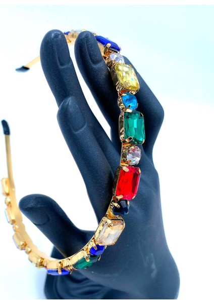 Lüks Renkli Kristal Taşlı Gold Altın Metal Yetişkin Çocuk Tacı fiyatları