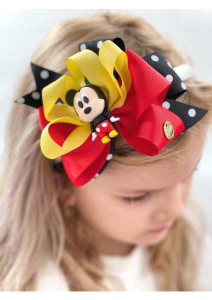 Özel Tasarım Lüks Katlı Fiyonk Puantiyeli Mickey Mouse 3D Boyutlu Taç Saten Yetişkin Çocuk Tacı