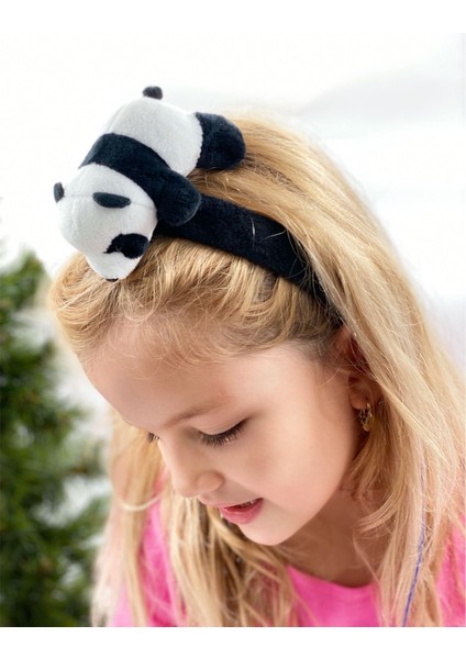 Sevimli Büyük Pofuduk Panda 3D Peluş Taç Siyah Beyaz Kadife Yetşkin Çocuk Tacı