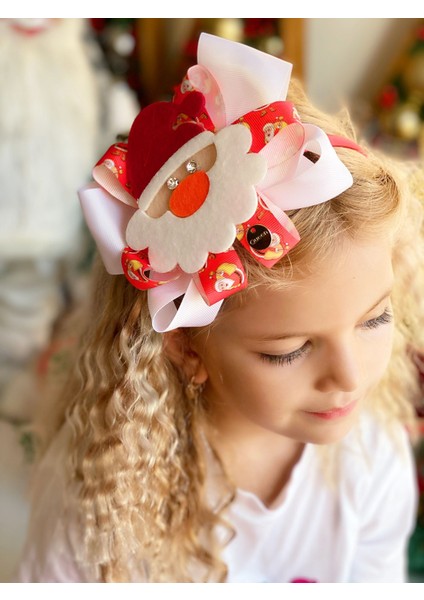 Yılbaşı Özel Tasarım Lüks Taşlı Noel Baba Büyük Fiyonk Saten Taç Çocuk Yetişkin Tacı Kırmızı modelleri