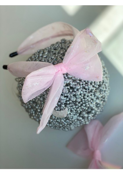 Şeker Pembe Organze Tül Parlak Yıldız Desenli Büyük Fiyonk Taç Yetişkin Çocuk Tacı fırsatları