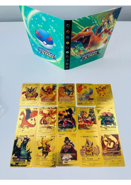 Pokemon Özel Seri 15 Adet Gold Kart ve Pokemon Kart Albümü