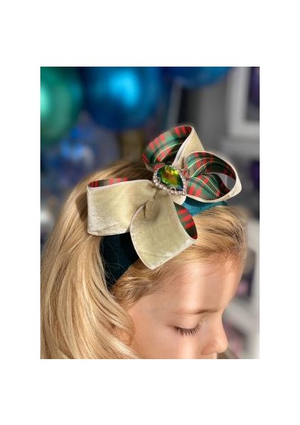 Özel Kutusunda Hediye Ekose Lüks Kadife Fiyonk Taç Kristal Taşlı Zümrüt Yeşili indirimleri