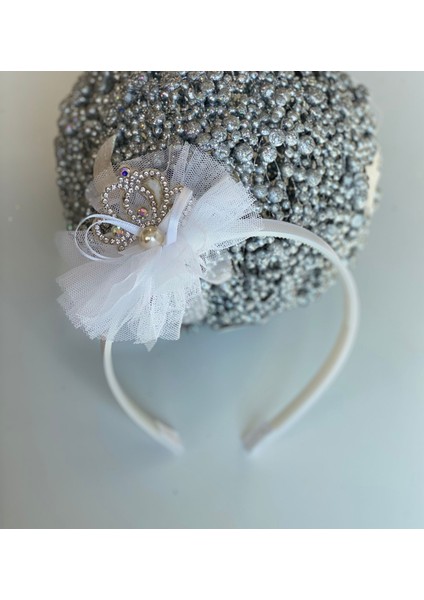 Prenses Taçlı Taşlı Tüllü Inci Çocuk Doğum Günü Tacı Beyaz fiyatları