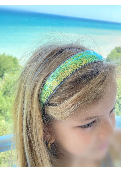 Parlak Şeffaf Hareketli Yıldız Pullu Geniş Çocuk Tacı Yeşil Taç