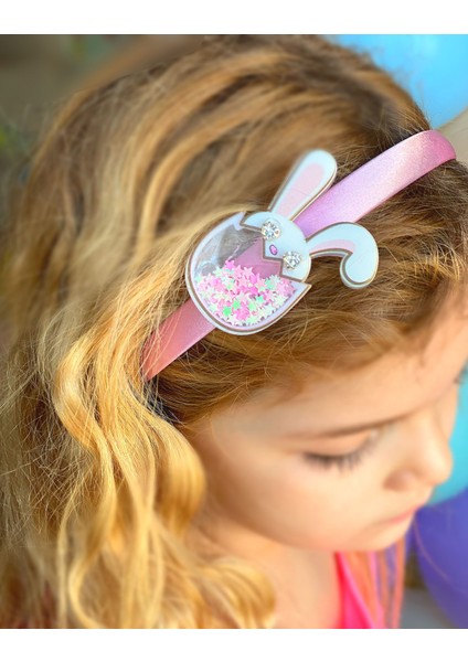 3D Boyutlu Hareketli Pullu Taşlı Pembe Şirin Tavşan Prenses Çocuk Tacı Saten Taç