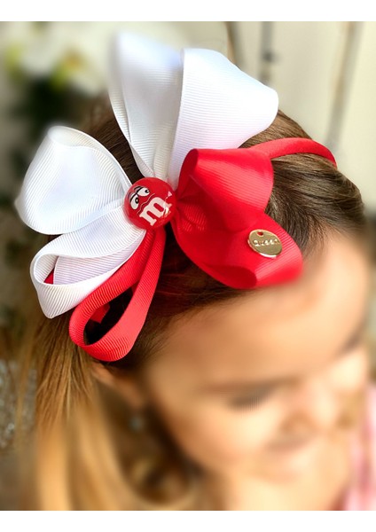 Yaz Şekeri Özel Tasarım M&m Draje Çocuk Büyük Fiyonk Saten Taç Kırmızı