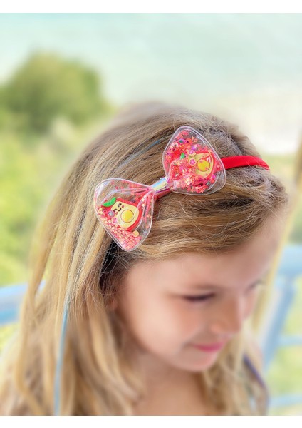 3 Boyutlu Pullu Simli Hareketli Büyük Şeffaf Fiyonk Saten Çocuk Tacı Kırmızı Taç