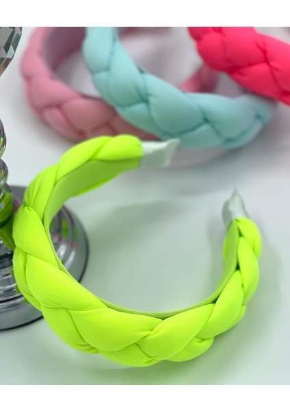 Yeni Yaz Modası Neon Sarı Geniş Örgü Taç Kadın Çocuk Tacı